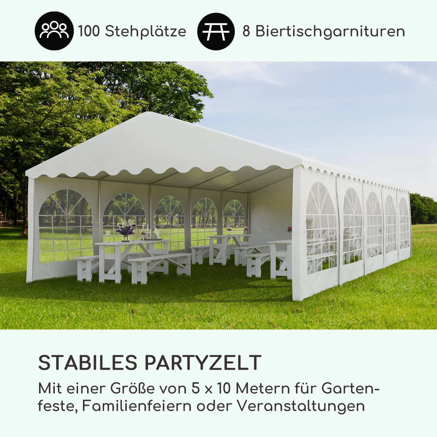 Sommerfest 5x10m 500 G/m² Partyzelt Festzelt PVC Wasserdicht Feuerfest 2 Sommerfest 5x10m 500 G/m² Partyzelt Festzelt PVC Wasserdicht Feuerfest – Bild 2