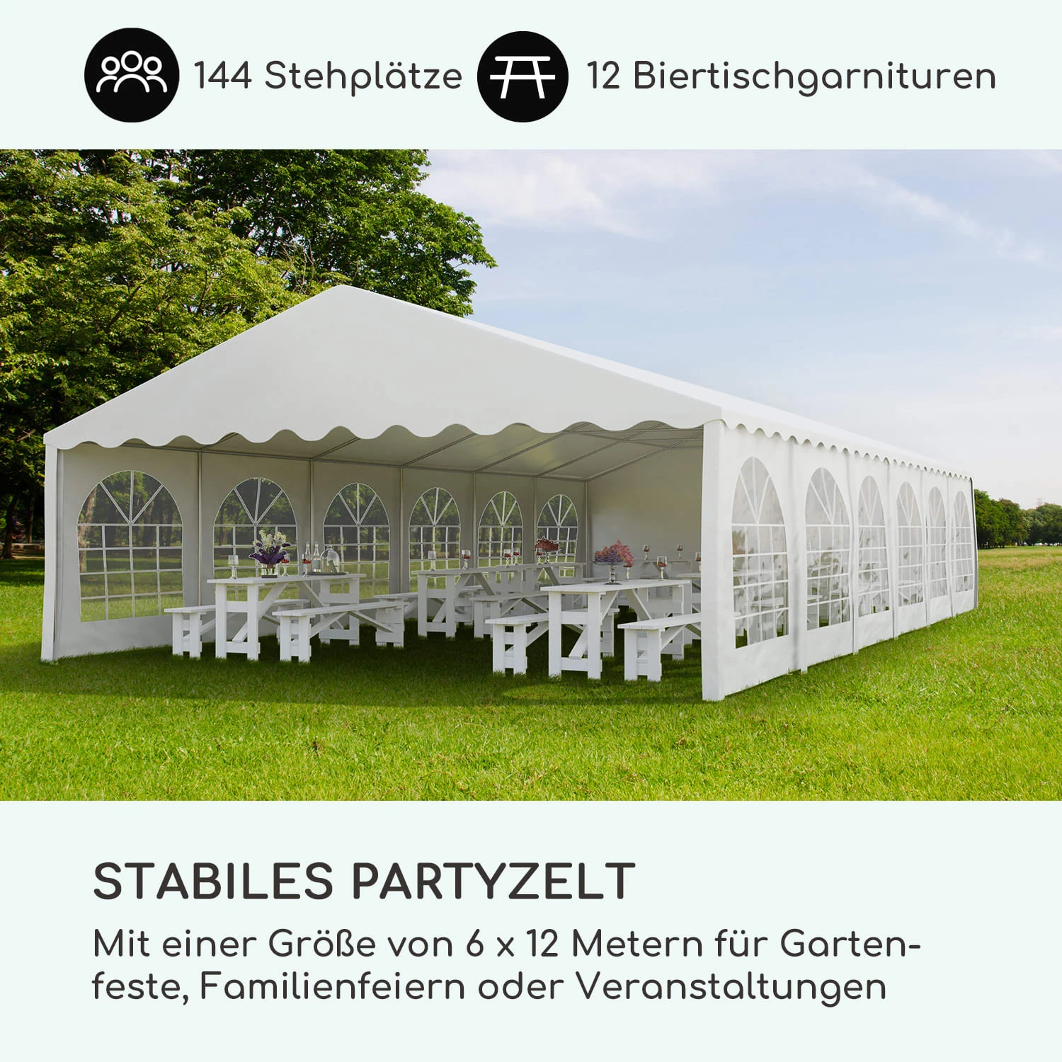 Sommerfest 6x12m 500 G/m² Partyzelt Festzelt PVC Wasserdicht Feuerfest 2 Sommerfest 6x12m 500 G/m² Partyzelt Festzelt PVC Wasserdicht Feuerfest – Bild 2