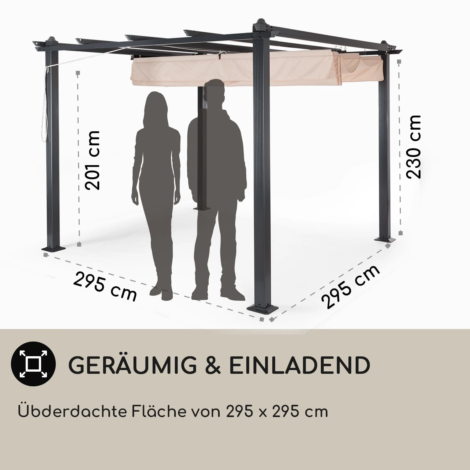 Pantheon Pergola Vordach 3x3m Aluminium Sonnendach Polyester 4 Pantheon Pergola Vordach 3x3m Aluminium Sonnendach Polyester – Bild 4