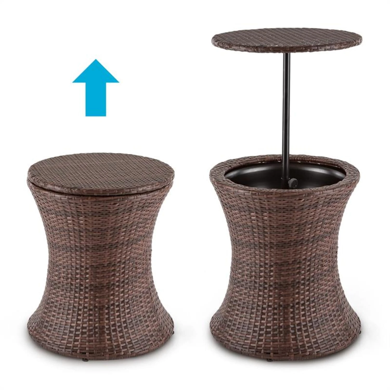 Beerboy Gartentisch Getränkekühler Ø50cm Polyrattan Bicolor Braun 2 Beerboy Gartentisch Getränkekühler Ø50cm Polyrattan Bicolor Braun – Bild 2