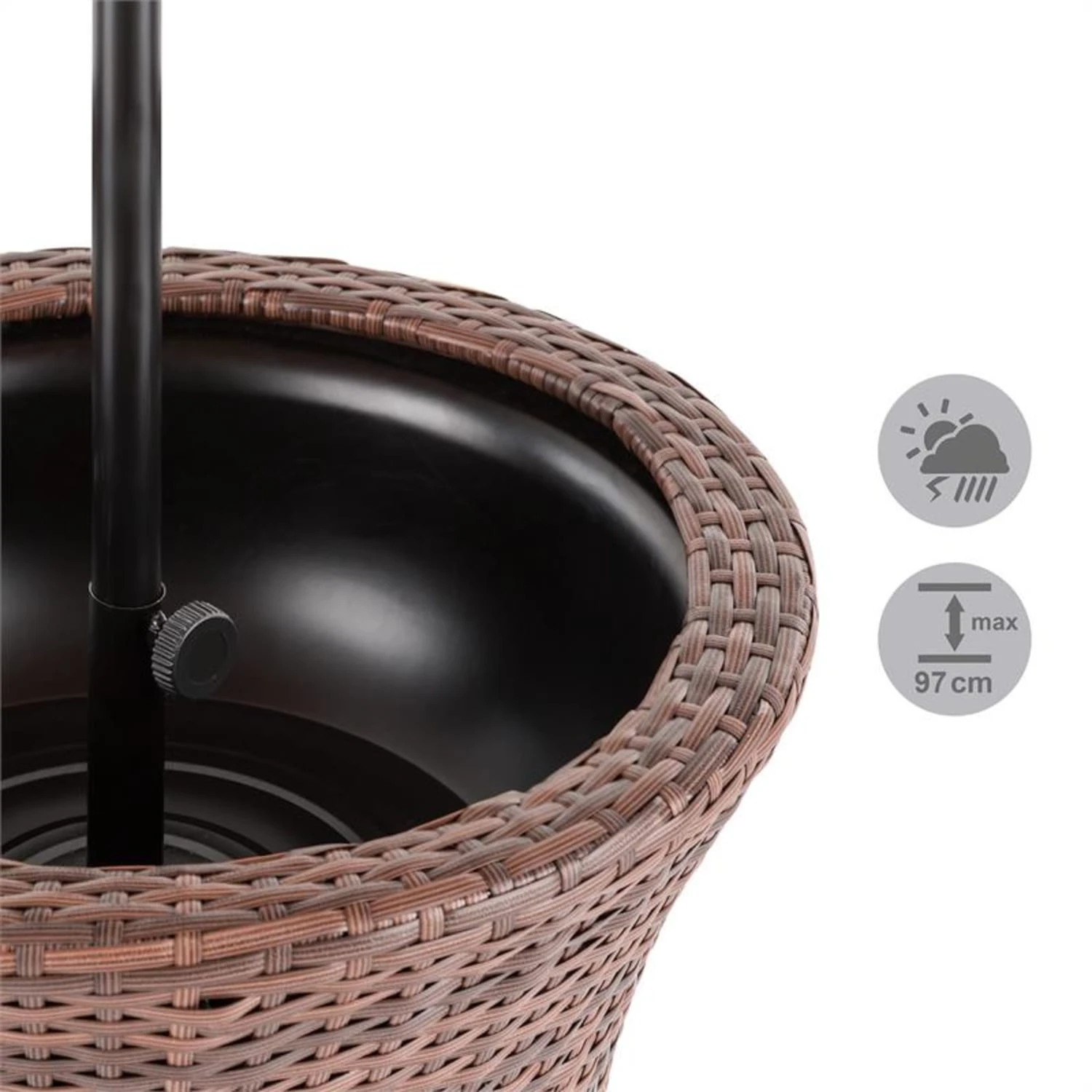 Beerboy Gartentisch Getränkekühler Ø50cm Polyrattan Bicolor Braun 3 Beerboy Gartentisch Getränkekühler Ø50cm Polyrattan Bicolor Braun – Bild 3