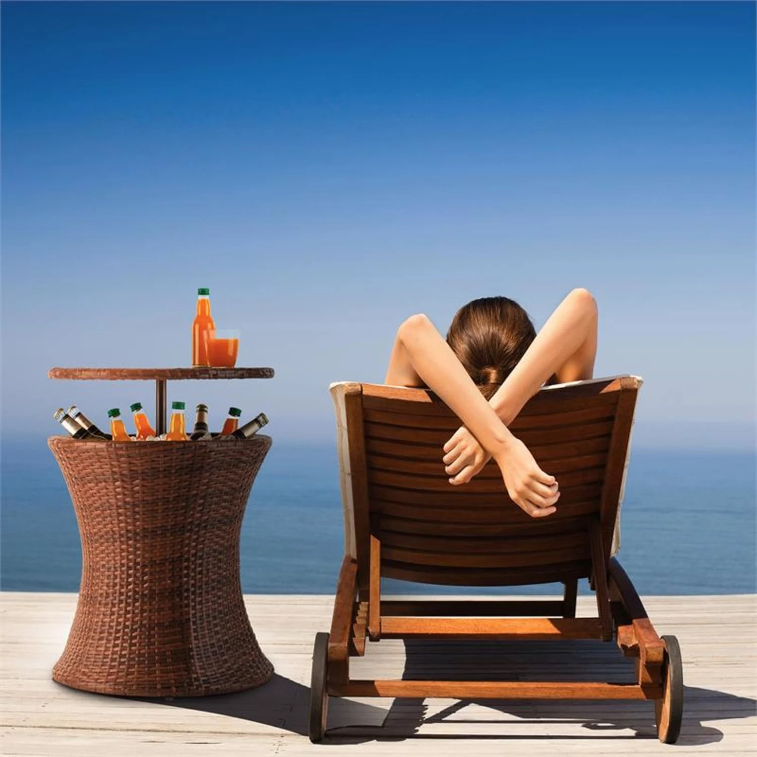 Beerboy Gartentisch Getränkekühler Ø50cm Polyrattan Bicolor Braun 4 Beerboy Gartentisch Getränkekühler Ø50cm Polyrattan Bicolor Braun – Bild 4