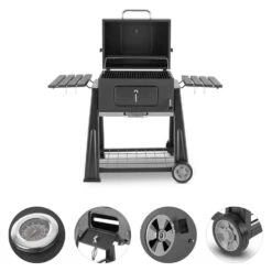 Bigfoot Holzkohlegrill Smoker BBQ-Grill 55 X 40 Cm Stahl Schwarz -Garten Store 10029763 yy 0004 detail Klarstein Bigfoot BBQ Grill Smoker