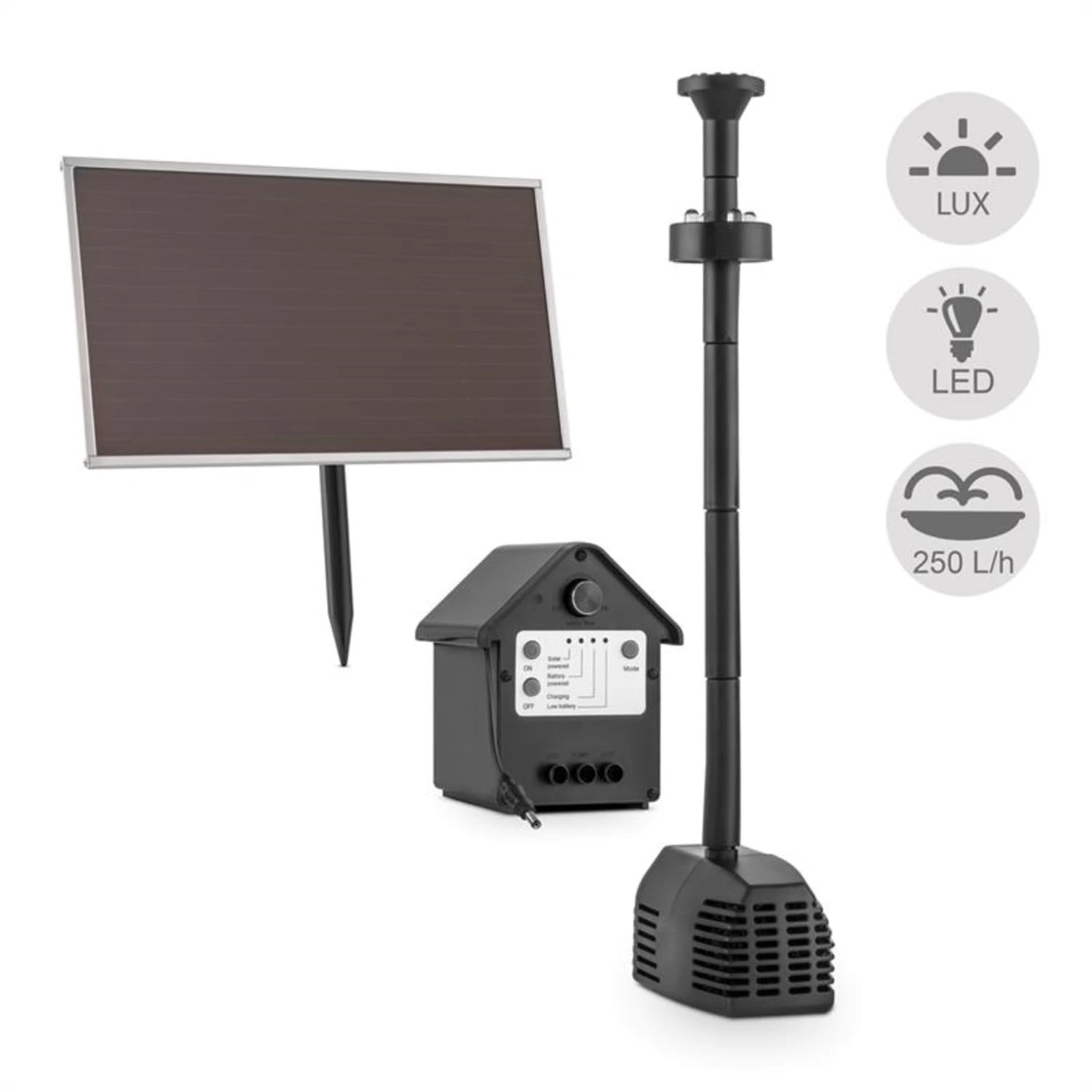 Wasserwerk 250 Wasserpumpe Solar Springbrunnen 250 L/h LED Akku 1 Wasserwerk 250 Wasserpumpe Solar Springbrunnen 250 L/h LED Akku