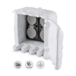 Power Rock Remote Gartensteckdose 4-fach Verteiler 1,5 M Fels Hellgrau -Garten Store 10030597 yy 0007 front Waldbeck Power Rock Gartensteckdose 3m hellgrau