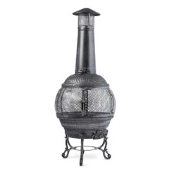 Flavius Gartenofen Terrassenofen Gusseisen/Stahl 140 Cm Silberfarben -Garten Store 10030722 yy 0004 front Silver Antique Steel Cast Iron Chimnea