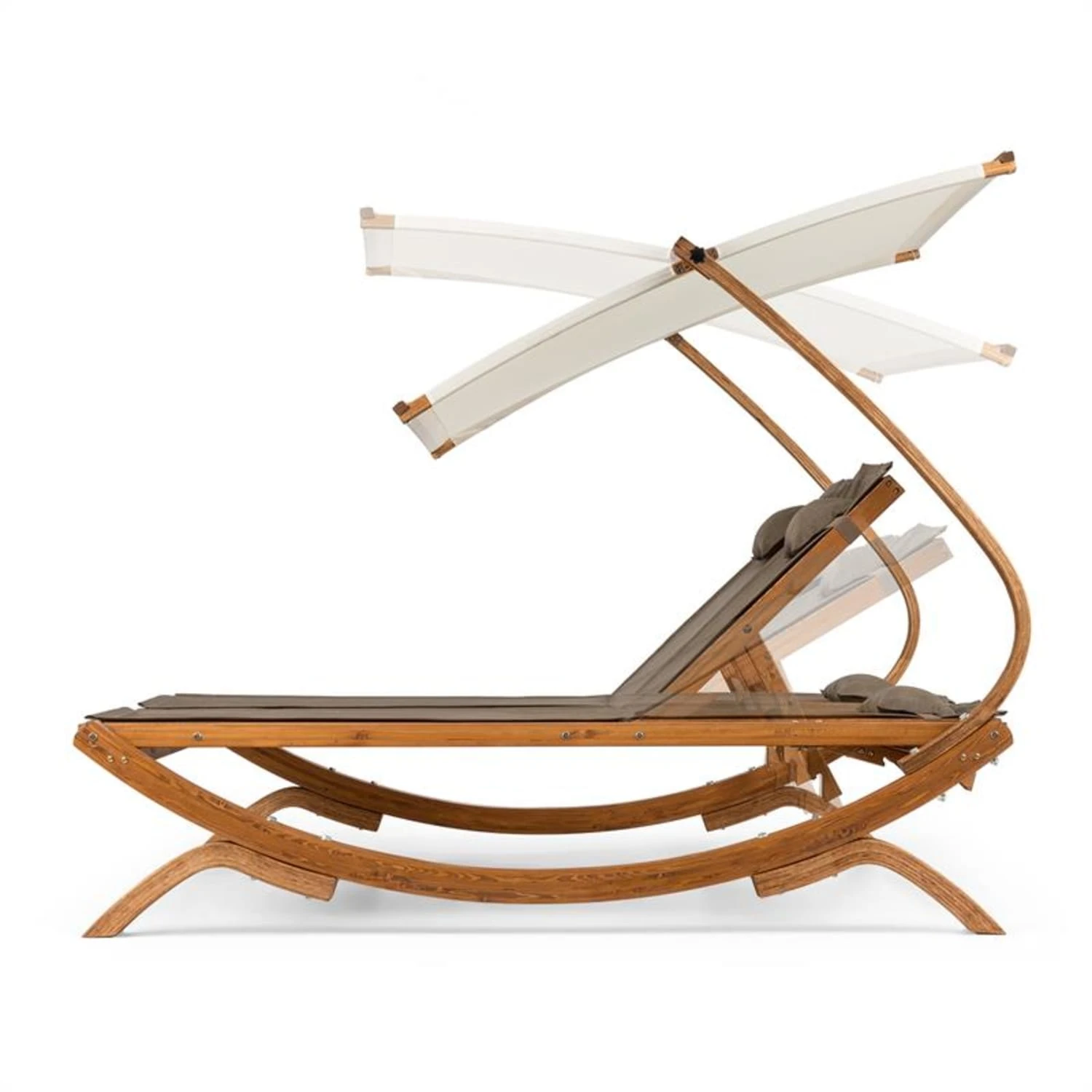 Sonnendeck Doppel-Sonnenliege Verstellbares Sonnendach Kopfkissen Weiß 3 Sonnendeck Doppel-Sonnenliege Verstellbares Sonnendach Kopfkissen Weiß – Bild 3