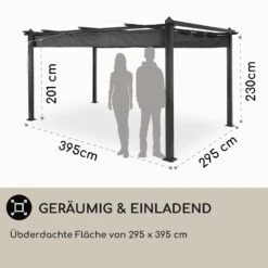 Pantheon 3x4 Pergola Vordach 3x4m Aluminium Sonnendach Polyester Grau -Garten Store 10031883 DE 0004 usp
