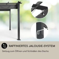 Pantheon 3x4 Pergola Vordach 3x4m Aluminium Sonnendach Polyester Grau -Garten Store 10031883 DE 0005 usp