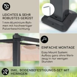 Pantheon 3x6 Pergola Vordach 3x6m Aluminium Sonnendach Polyester Beige 11 Pantheon 3x6 Pergola Vordach 3x6m Aluminium Sonnendach Polyester Beige -Garten Store 10031884 DE 0003 usp