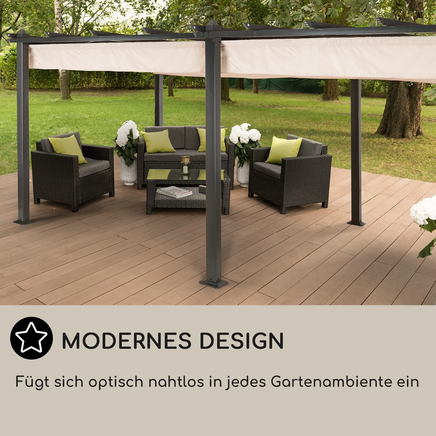 Pantheon 3x6 Pergola Vordach 3x6m Aluminium Sonnendach Polyester Beige 6 Pantheon 3x6 Pergola Vordach 3x6m Aluminium Sonnendach Polyester Beige – Bild 6