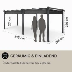 Pantheon 3x6 Pergola Vordach 3x6m Aluminium Sonnendach Polyester Grau -Garten Store 10031885 DE 0004 usp