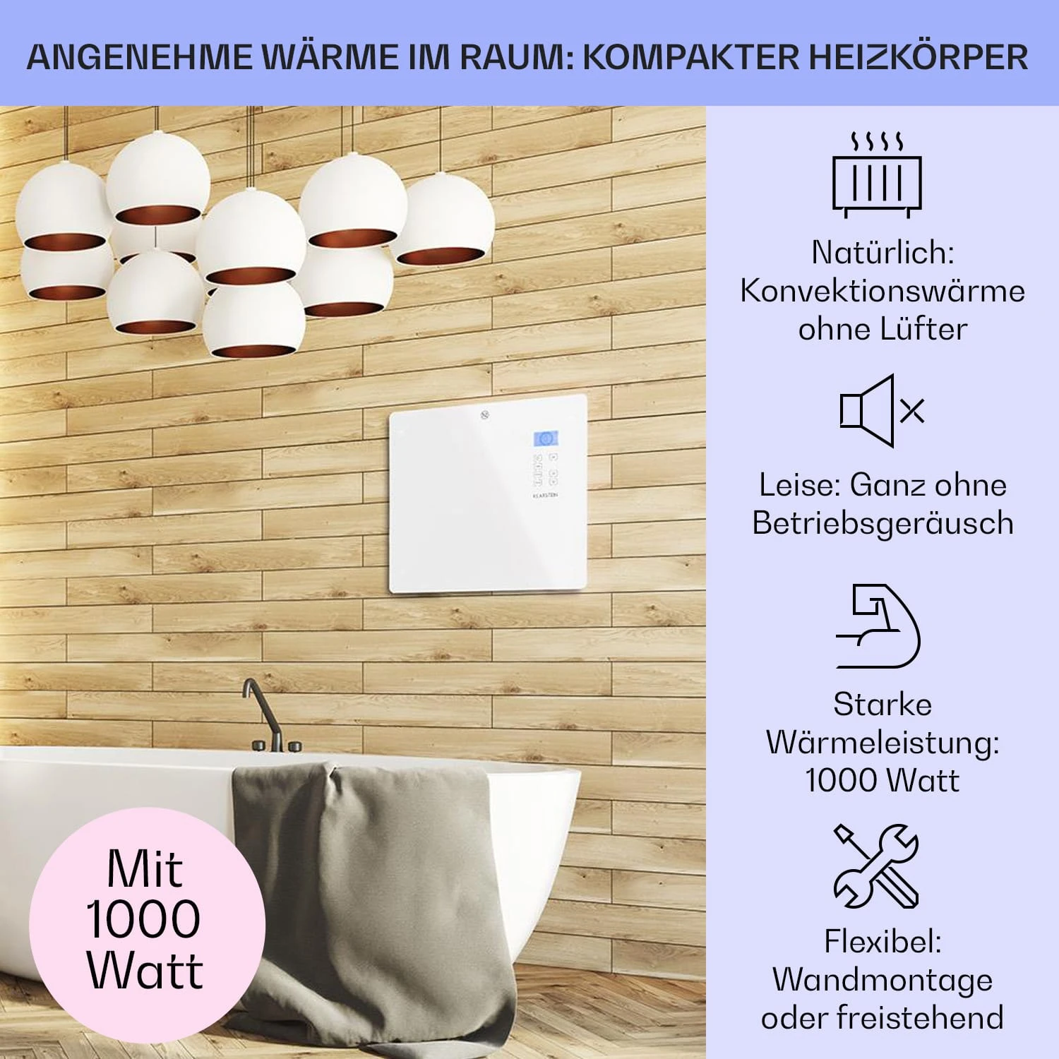 Norderney Konvektions-Heizgerät Thermostat Timer 1000W 20m² Weiß 2 Norderney Konvektions-Heizgerät Thermostat Timer 1000W 20m² Weiß – Bild 2