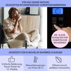 Norderney Konvektions-Heizgerät Thermostat Timer 2000W 30m² Schwarz -Garten Store 10032789 de 0003 usp