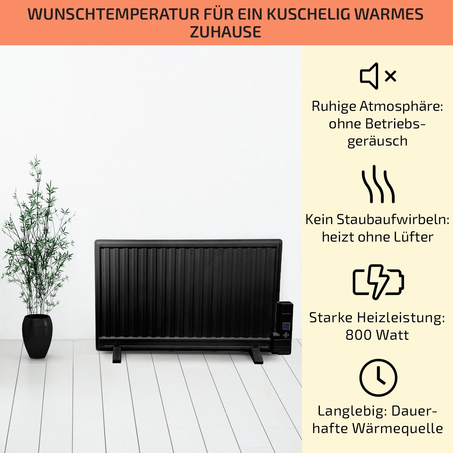 Wallander Ölradiator 800W Thermostat Ölheizung Ultraflach Schwarz 2 Wallander Ölradiator 800W Thermostat Ölheizung Ultraflach Schwarz – Bild 2