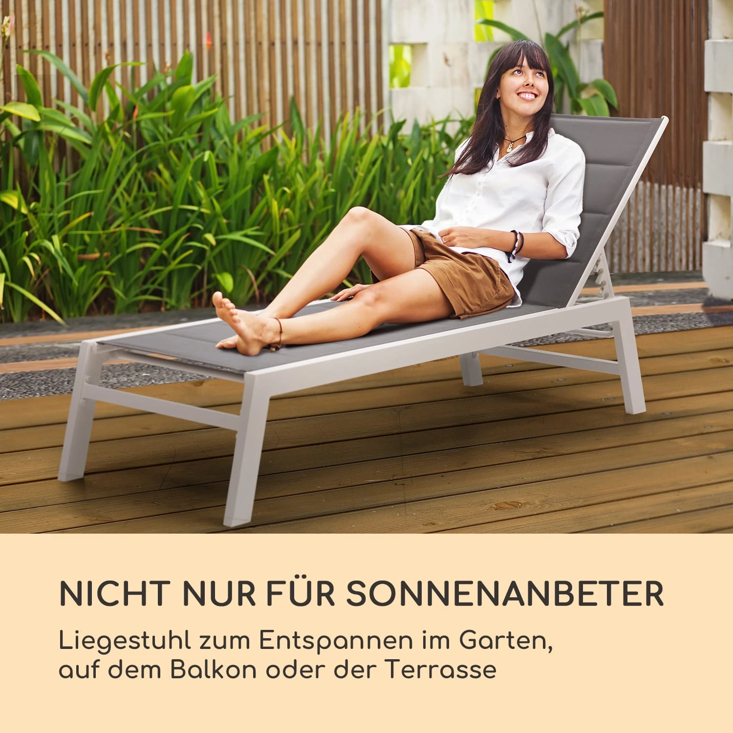 Renazzo Lounge Liegestuhl 70/30 PVC/PE Aluminium 6-Stufen Weiß Grau 2 Renazzo Lounge Liegestuhl 70/30 PVC/PE Aluminium 6-Stufen Weiß Grau – Bild 2