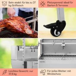 Sauenland Pro Spanferkelgrill Drehspieß 13W 4 Rollen Edelstahl -Garten Store 10033566 de 0005 usp