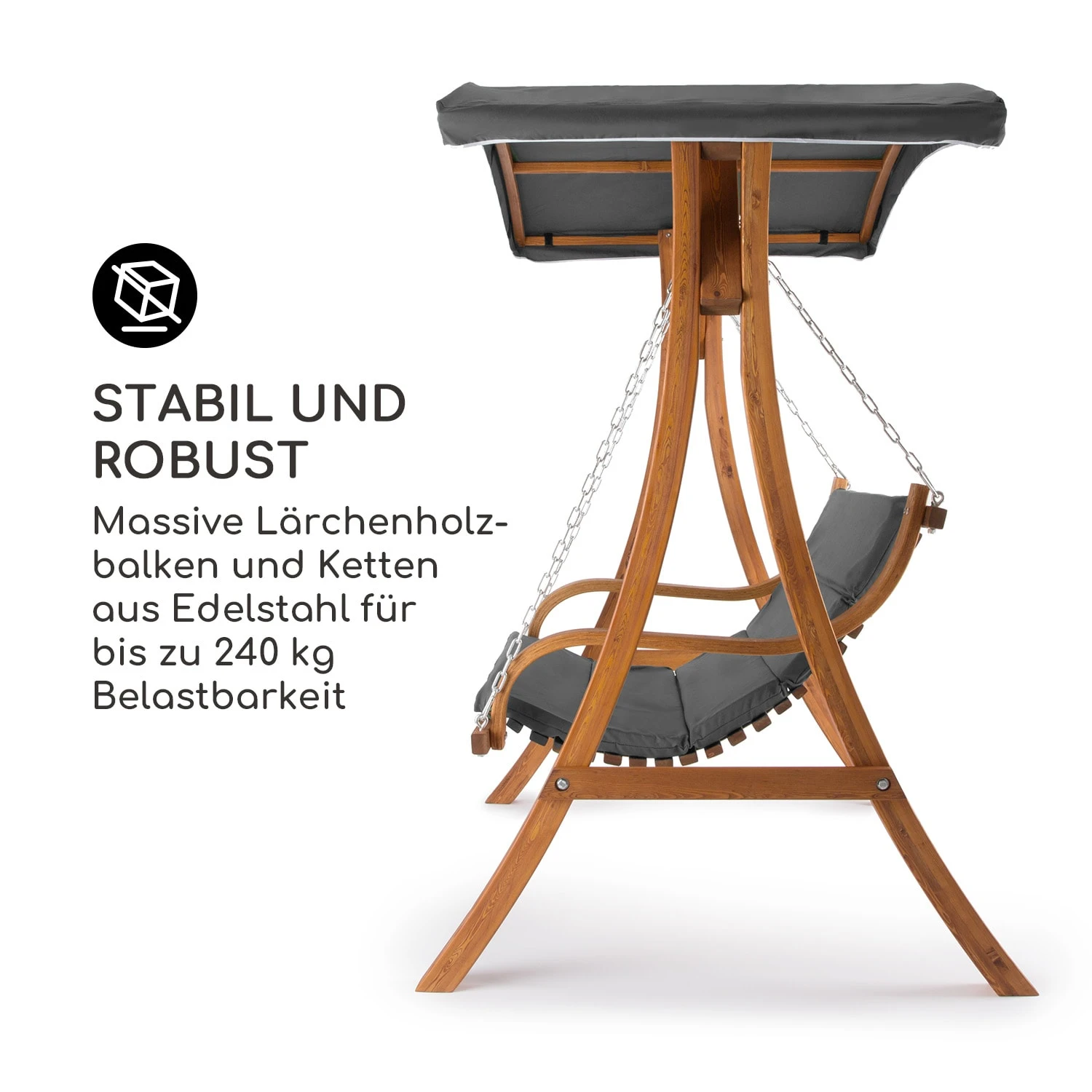 Tahiti Hollywoodschaukel Sonnendach 110cm 2-Sitzer Massivholz Grau 2 Tahiti Hollywoodschaukel Sonnendach 110cm 2-Sitzer Massivholz Grau – Bild 2