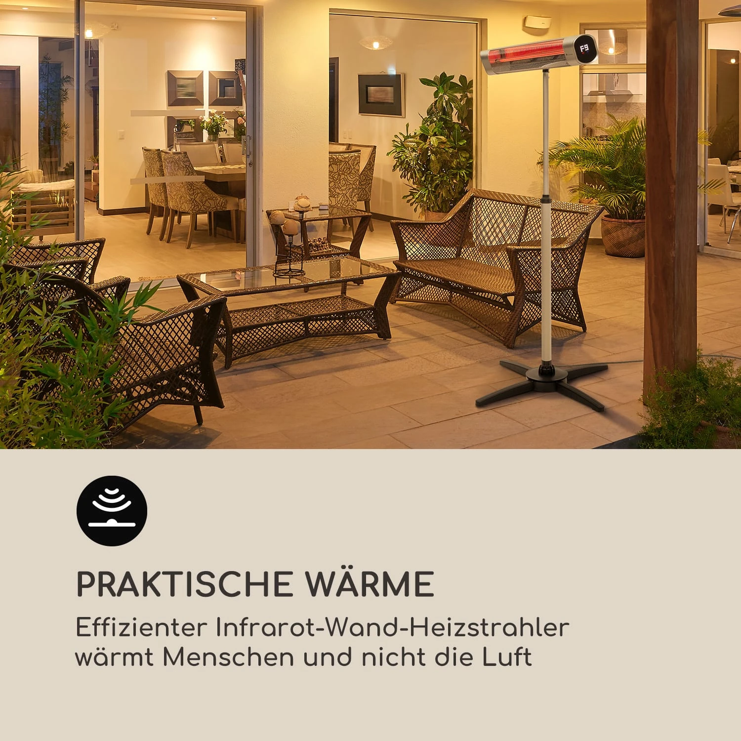Dark Wave Stand Infrarot-Heizstrahler 2000W Goldbeschichtete Carbonröhre IP65 Standfuß 2 Dark Wave Stand Infrarot-Heizstrahler 2000W Goldbeschichtete Carbonröhre IP65 Standfuß – Bild 2