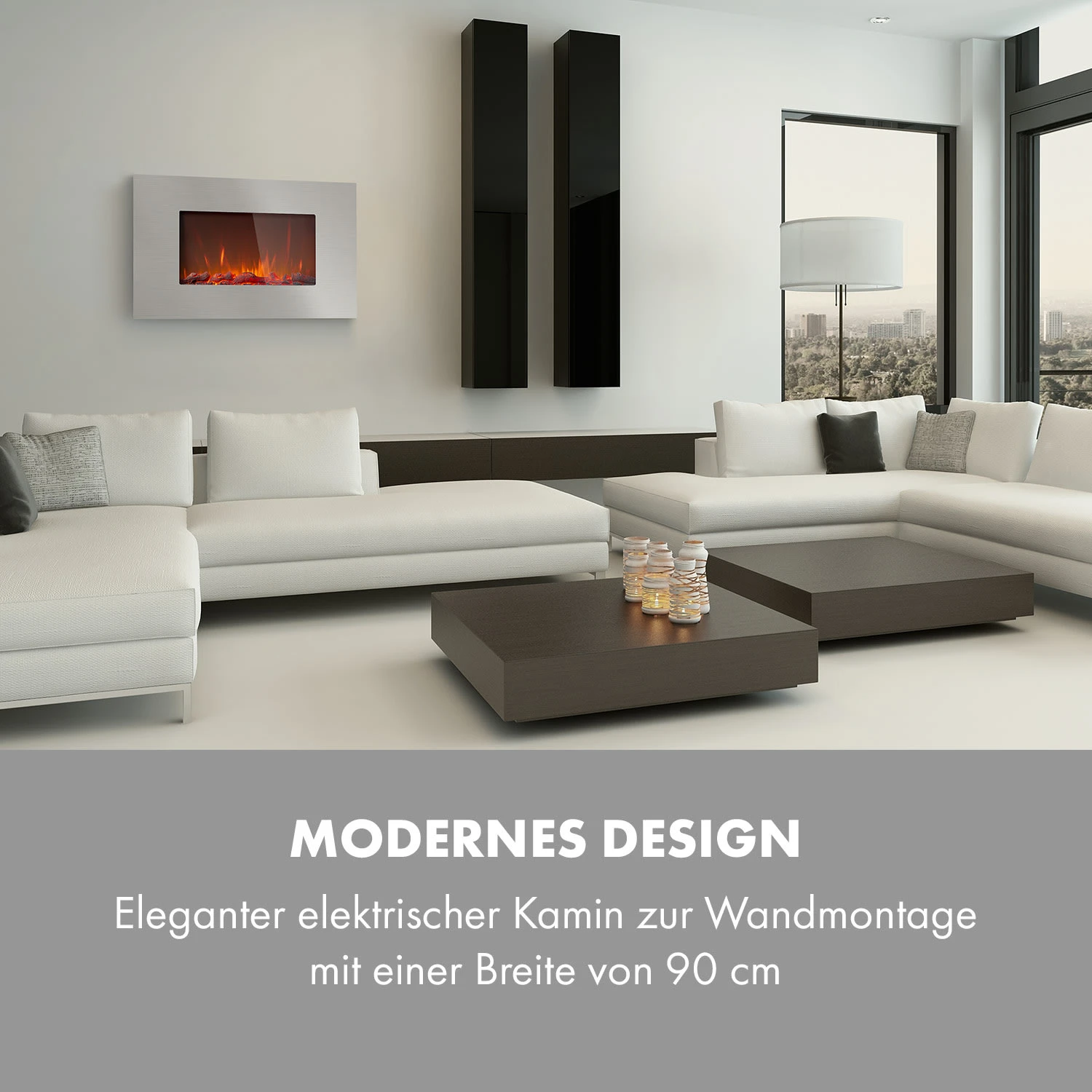 Lausanne Luxe Elektrischer Kamin 2000W 2 Heizstufen 90 Cm Edelstahl 2 Lausanne Luxe Elektrischer Kamin 2000W 2 Heizstufen 90 Cm Edelstahl – Bild 2