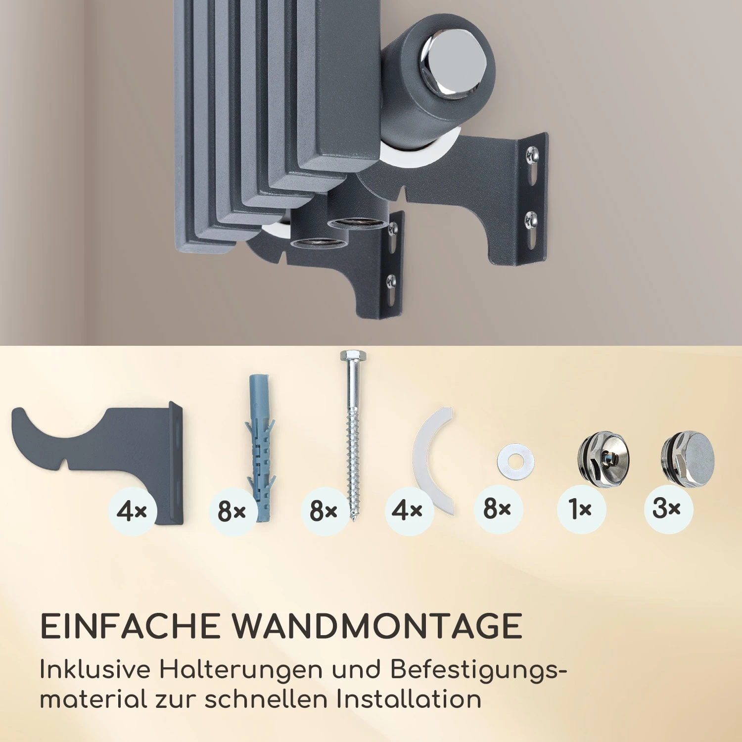 Delgado 120 X 25 Heizkörper 508W Warmwasser 1/2" 4-10m² Grau 4 Delgado 120 X 25 Heizkörper 508W Warmwasser 1/2" 4-10m² Grau – Bild 4