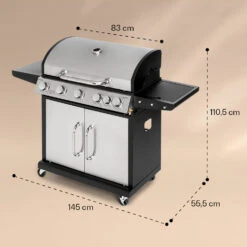Tomahawk Gasgrill 5x3,6 KW + 2,7 KW Brenner 80x43,5 Cm Grill Edelstahl -Garten Store 10034712 yy 0007 dimensions