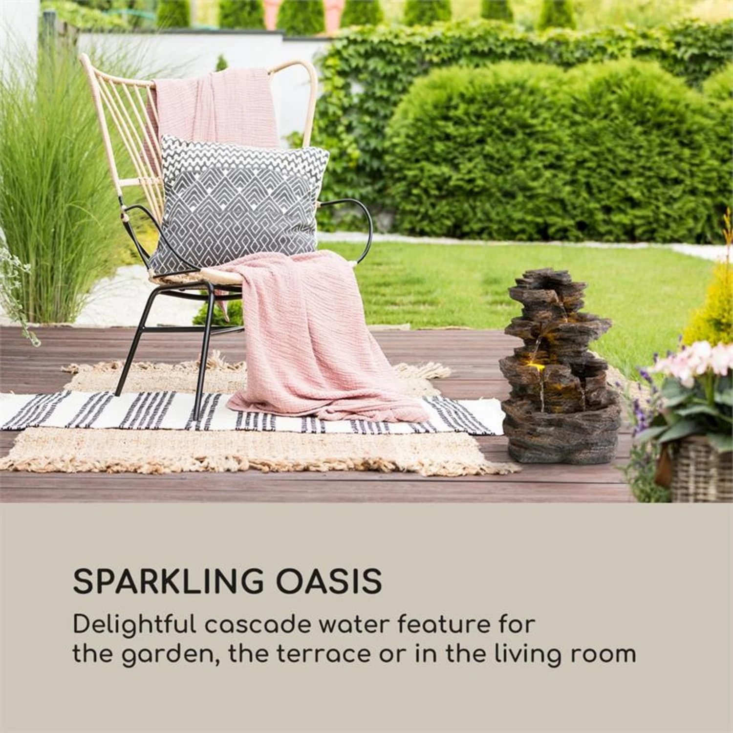 Messina Kaskadenbrunnen Solarbrunnen Gartenbrunnen Akku Solarpanel LED 3 Messina Kaskadenbrunnen Solarbrunnen Gartenbrunnen Akku Solarpanel LED – Bild 3