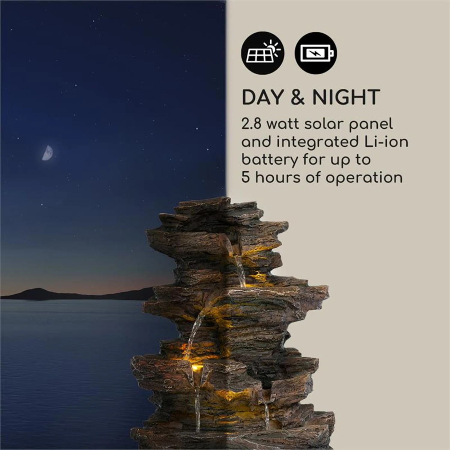 Messina Kaskadenbrunnen Solarbrunnen Gartenbrunnen Akku Solarpanel LED 7 Messina Kaskadenbrunnen Solarbrunnen Gartenbrunnen Akku Solarpanel LED – Bild 7