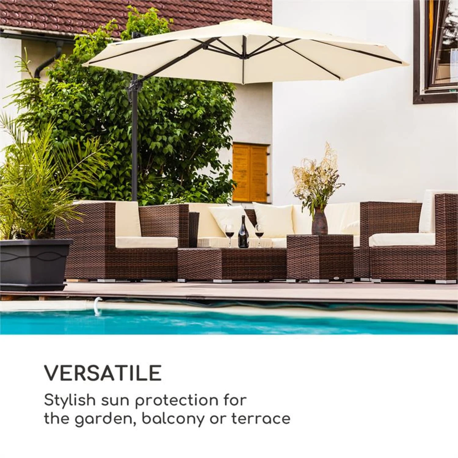 Belo Horizonte Sonnenschirm Sonnenschutz Ø 292cm Polyester Wasserabweisend Inkl. Standbasis Creme 4 Belo Horizonte Sonnenschirm Sonnenschutz Ø 292cm Polyester Wasserabweisend Inkl. Standbasis Creme – Bild 4