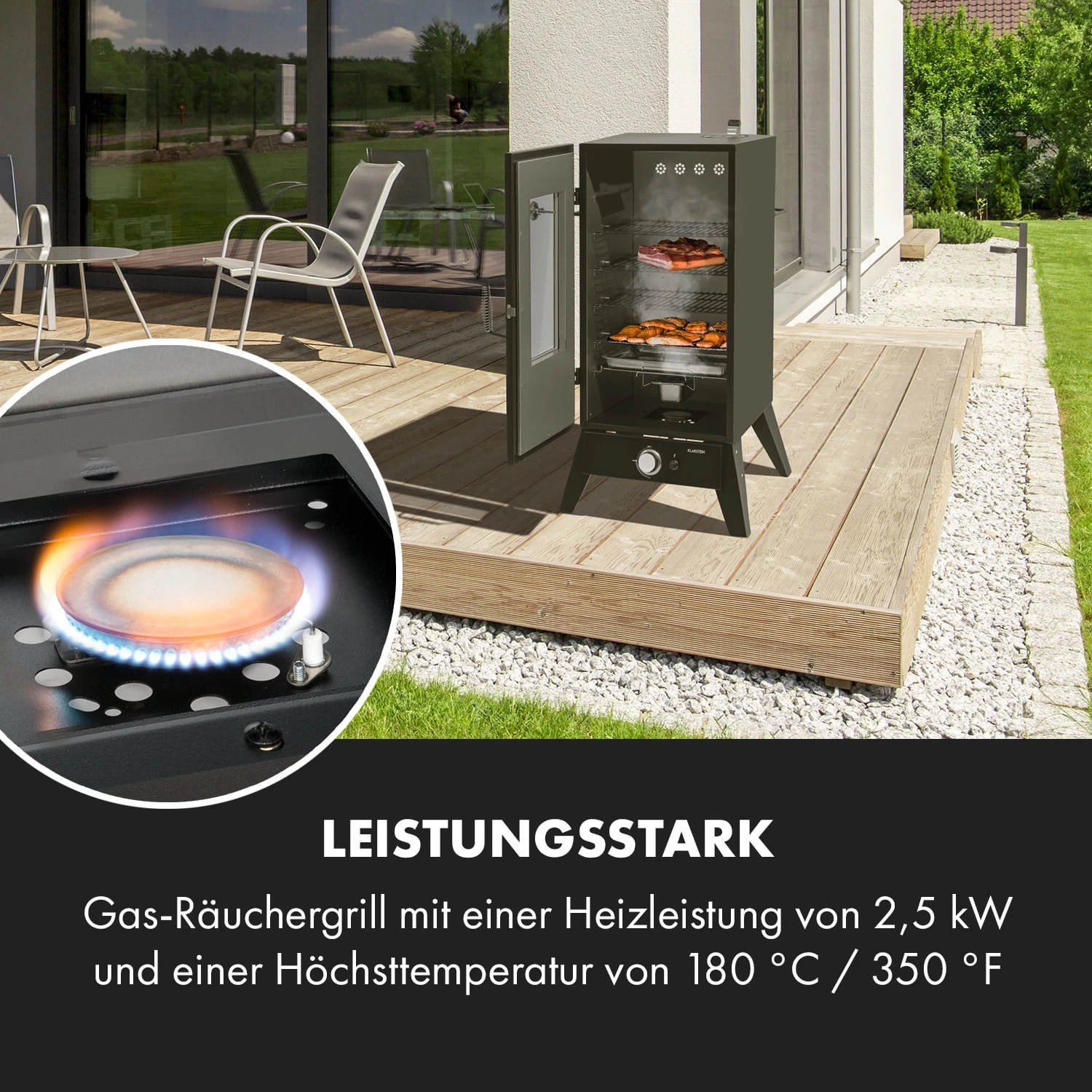 Pasadena Gas-Räuchergrill 2,5 KW Heizleistung 180 °C / 350 °F Max. 2 Pasadena Gas-Räuchergrill 2,5 KW Heizleistung 180 °C / 350 °F Max. – Bild 2