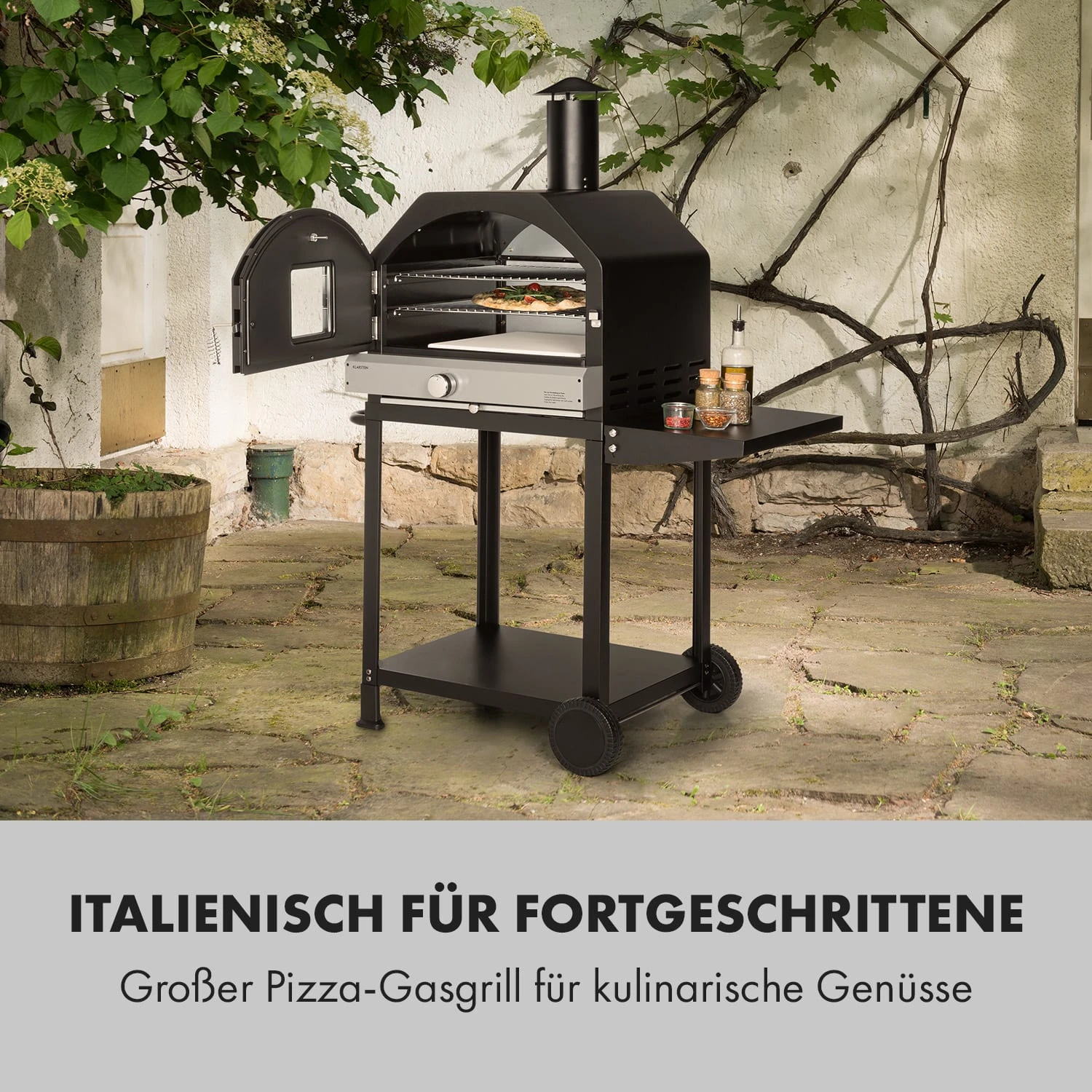 Pizzaiolo Pro Pizza-Gasgrill 76x143x66cm Schamottestein Stahl Mobil 2 Pizzaiolo Pro Pizza-Gasgrill 76x143x66cm Schamottestein Stahl Mobil – Bild 2