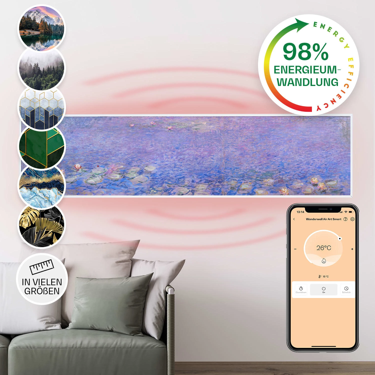 Wonderwall Air Art Smart Infrarotheizung 120x30cm 350W Wandinstallation App-Steuerung Seerosen 1 Wonderwall Air Art Smart Infrarotheizung 120x30cm 350W Wandinstallation App-Steuerung Seerosen