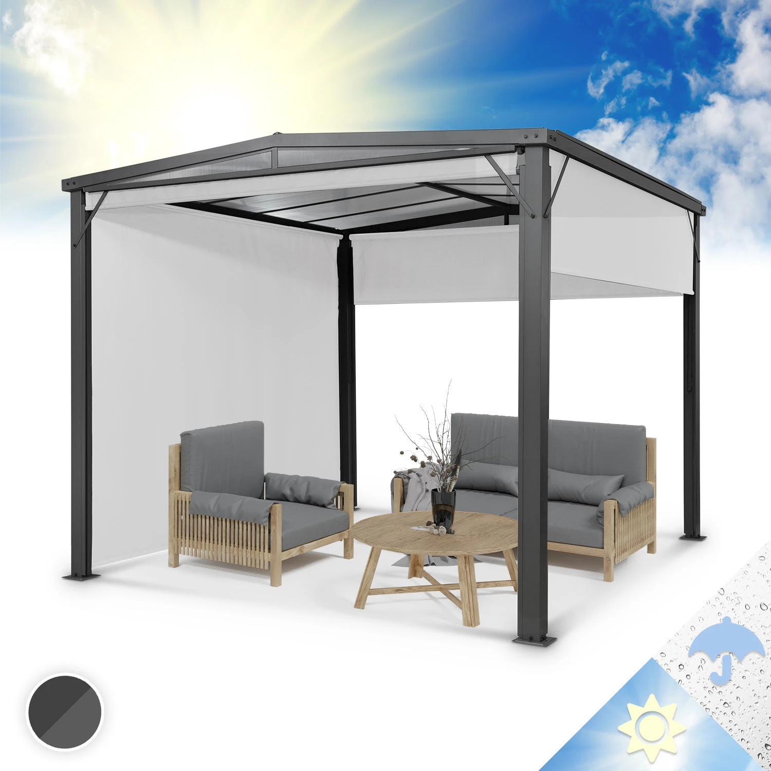 Pantheon Cortina Solid Sky Pergola Vordach 3x4m Polycarbonat 1 Pantheon Cortina Solid Sky Pergola Vordach 3x4m Polycarbonat