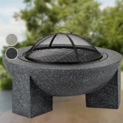 Troja Feuerschale Grill Ø 75 Cm Funkenfang Stahl Kunststein Feuerfest