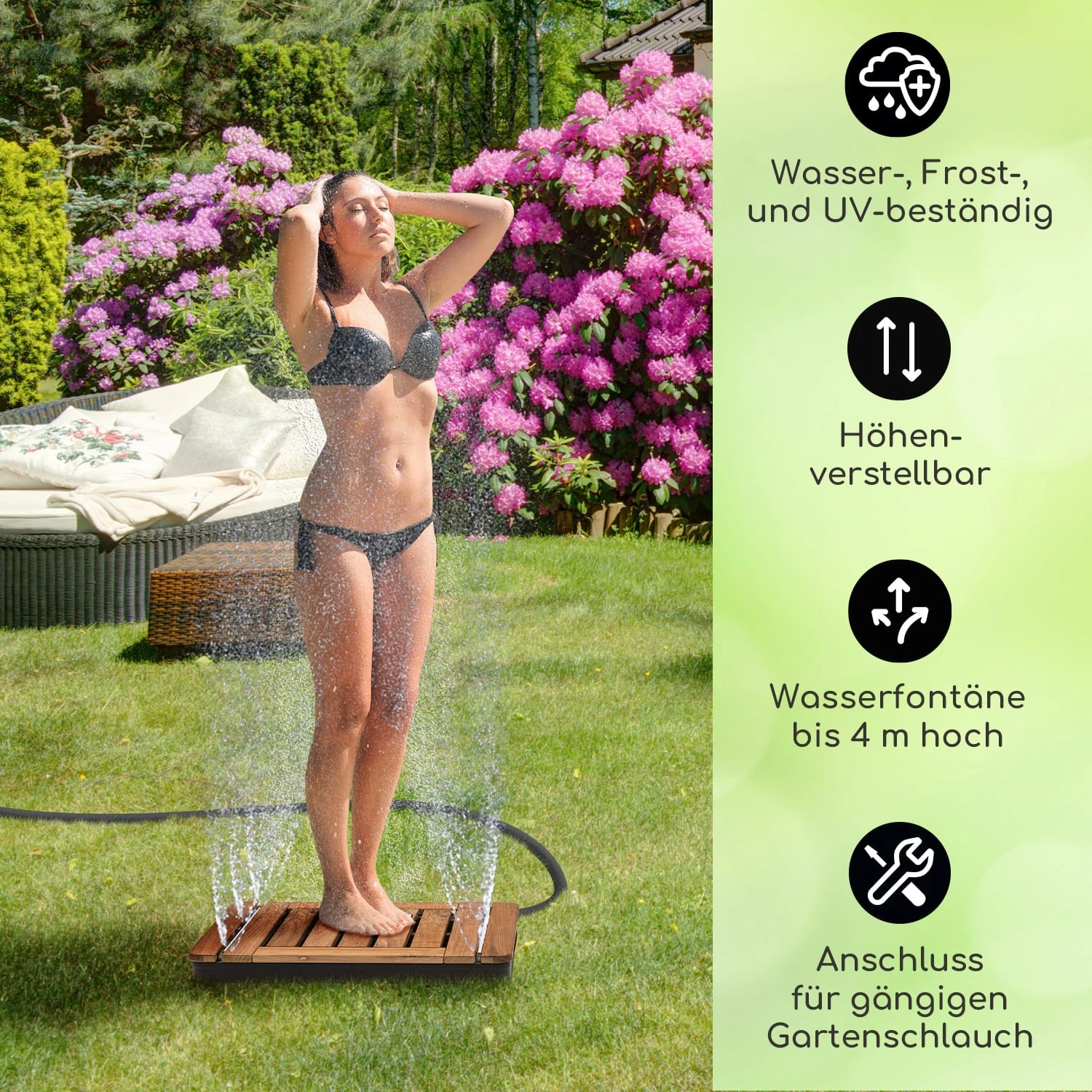 Sumatra Teak Square Gartendusche Aluminium Teakholz Tragegriff 2 Sumatra Teak Square Gartendusche Aluminium Teakholz Tragegriff – Bild 2