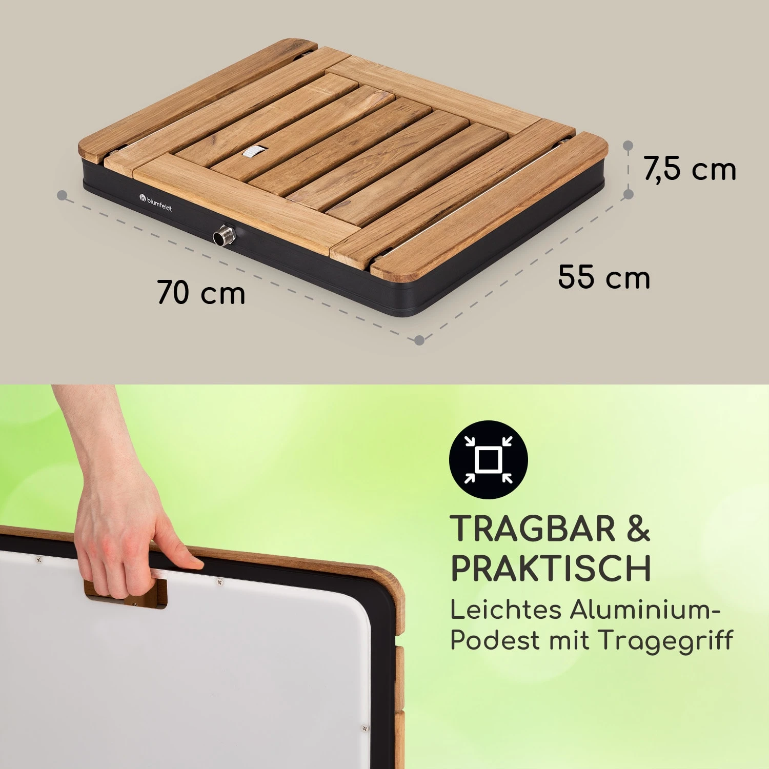 Sumatra Teak Square Gartendusche Aluminium Teakholz Tragegriff 6 Sumatra Teak Square Gartendusche Aluminium Teakholz Tragegriff – Bild 6