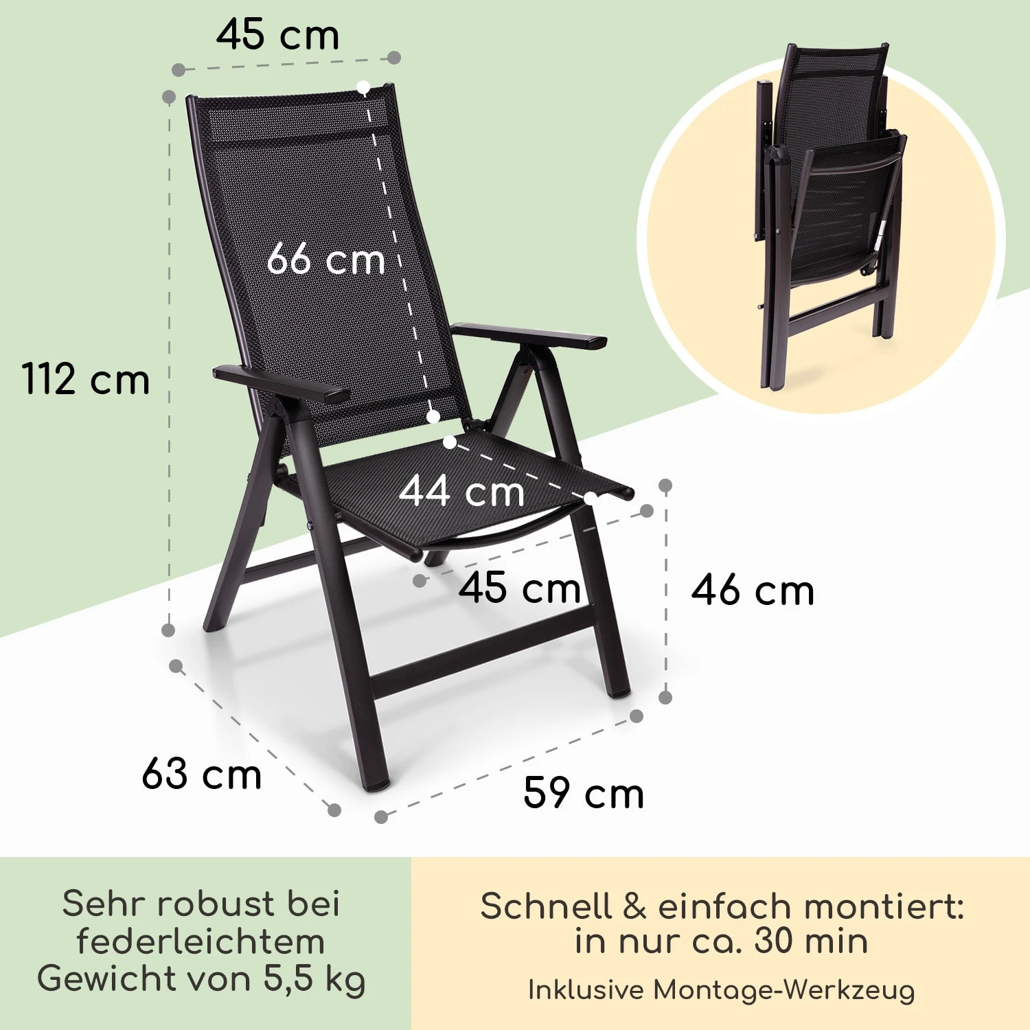 London Gartenstuhl Textilene Aluminium 6-Positionen Klappbar 5 London Gartenstuhl Textilene Aluminium 6-Positionen Klappbar – Bild 5