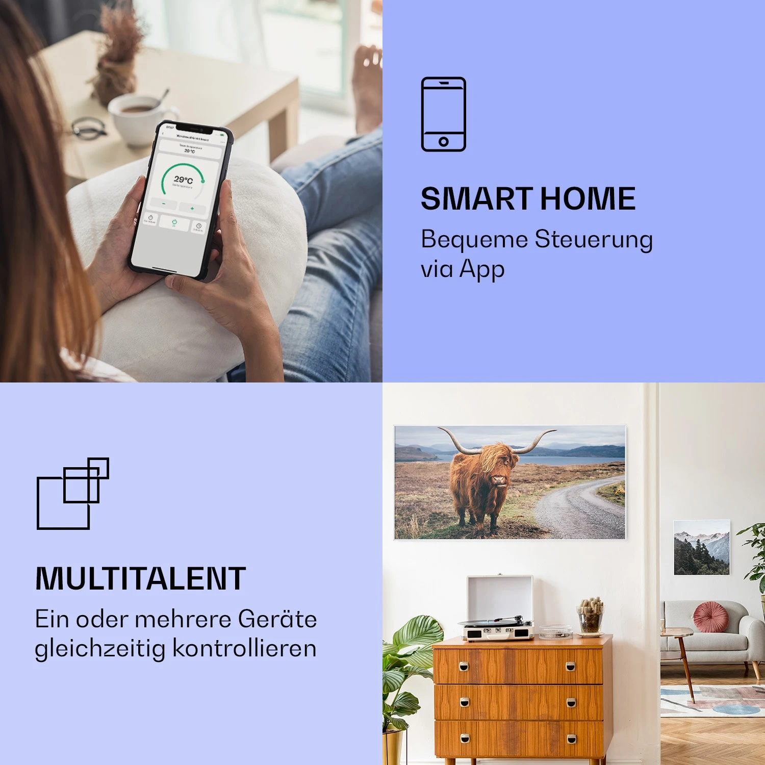 Wonderwall Air Art Smart Infrarotheizung Kuh 120x60cm 700W 2 Wonderwall Air Art Smart Infrarotheizung Kuh 120x60cm 700W – Bild 2