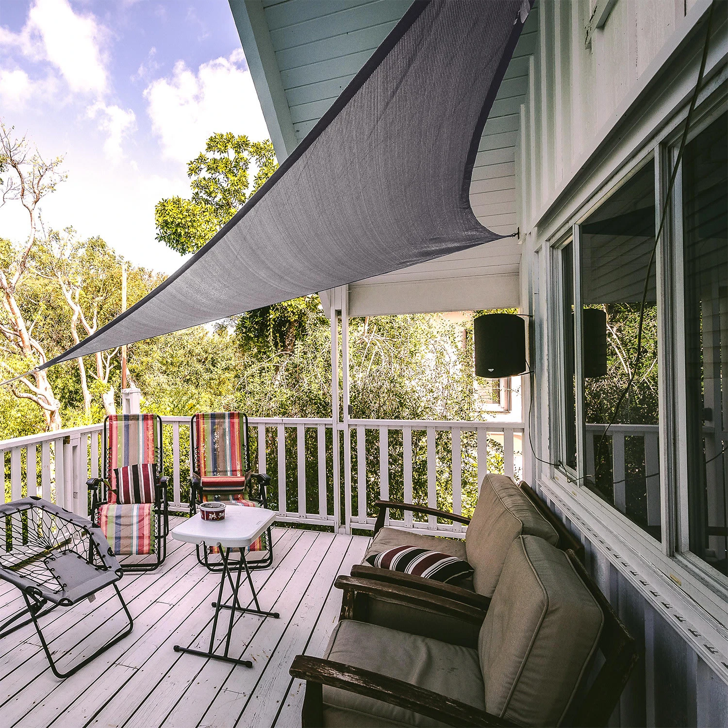 Dreieckiges Sonnensegel 3x3x3 M Befestigungsringe PE Luftdurchlässig 2 Dreieckiges Sonnensegel 3x3x3 M Befestigungsringe PE Luftdurchlässig – Bild 2