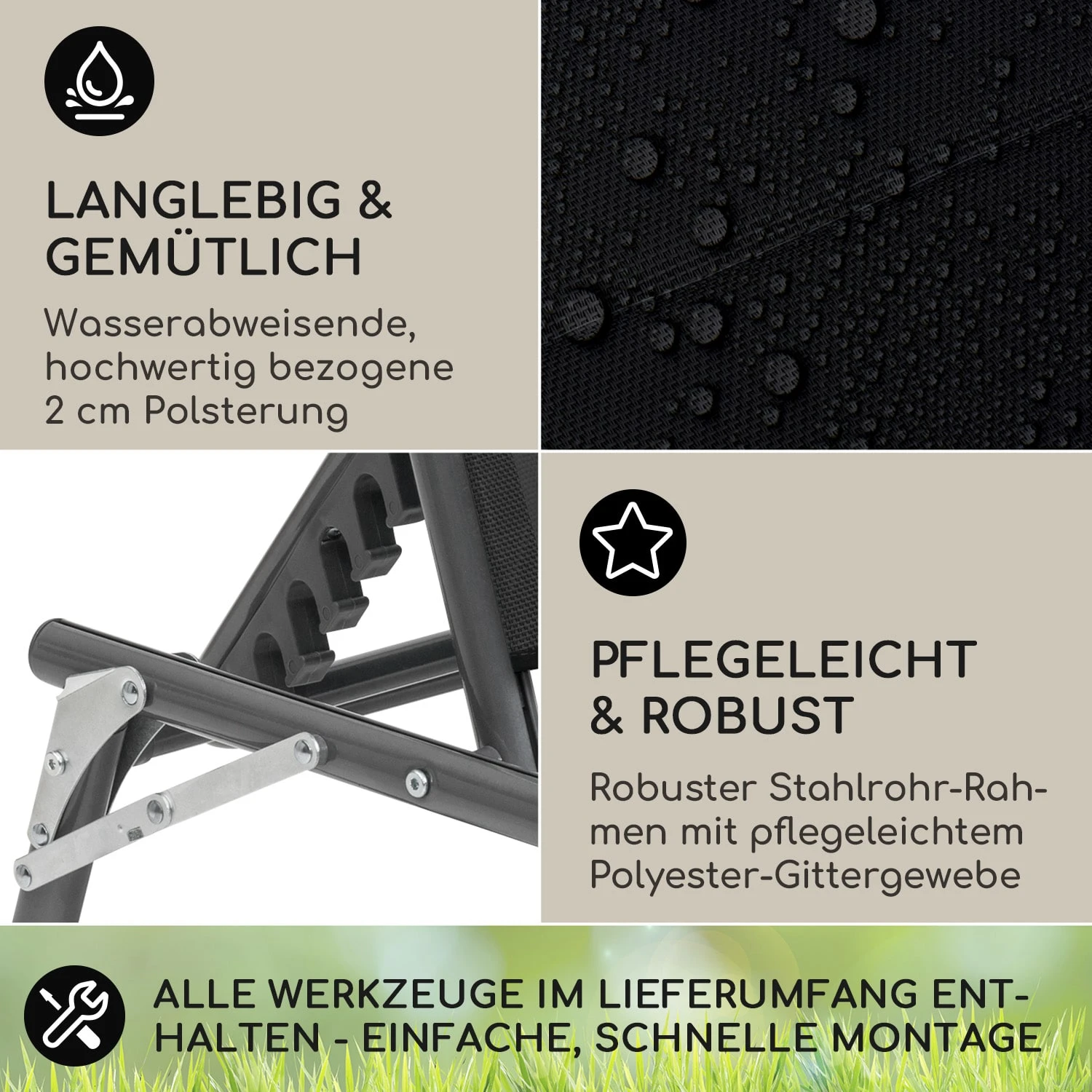 Amalfi Sonnenliege 70 X 37 X 200 Cm Sonnenblende 5-stufige Rückenlehne Stahlrohr Witterungsbeständig 3 Amalfi Sonnenliege 70 X 37 X 200 Cm Sonnenblende 5-stufige Rückenlehne Stahlrohr Witterungsbeständig – Bild 3