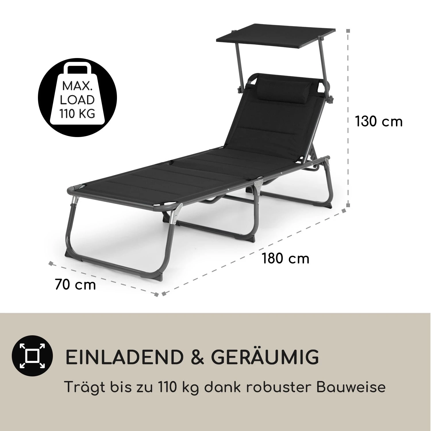 Amalfi Sonnenliege 70 X 37 X 200 Cm Sonnenblende 5-stufige Rückenlehne Stahlrohr Witterungsbeständig 4 Amalfi Sonnenliege 70 X 37 X 200 Cm Sonnenblende 5-stufige Rückenlehne Stahlrohr Witterungsbeständig – Bild 4