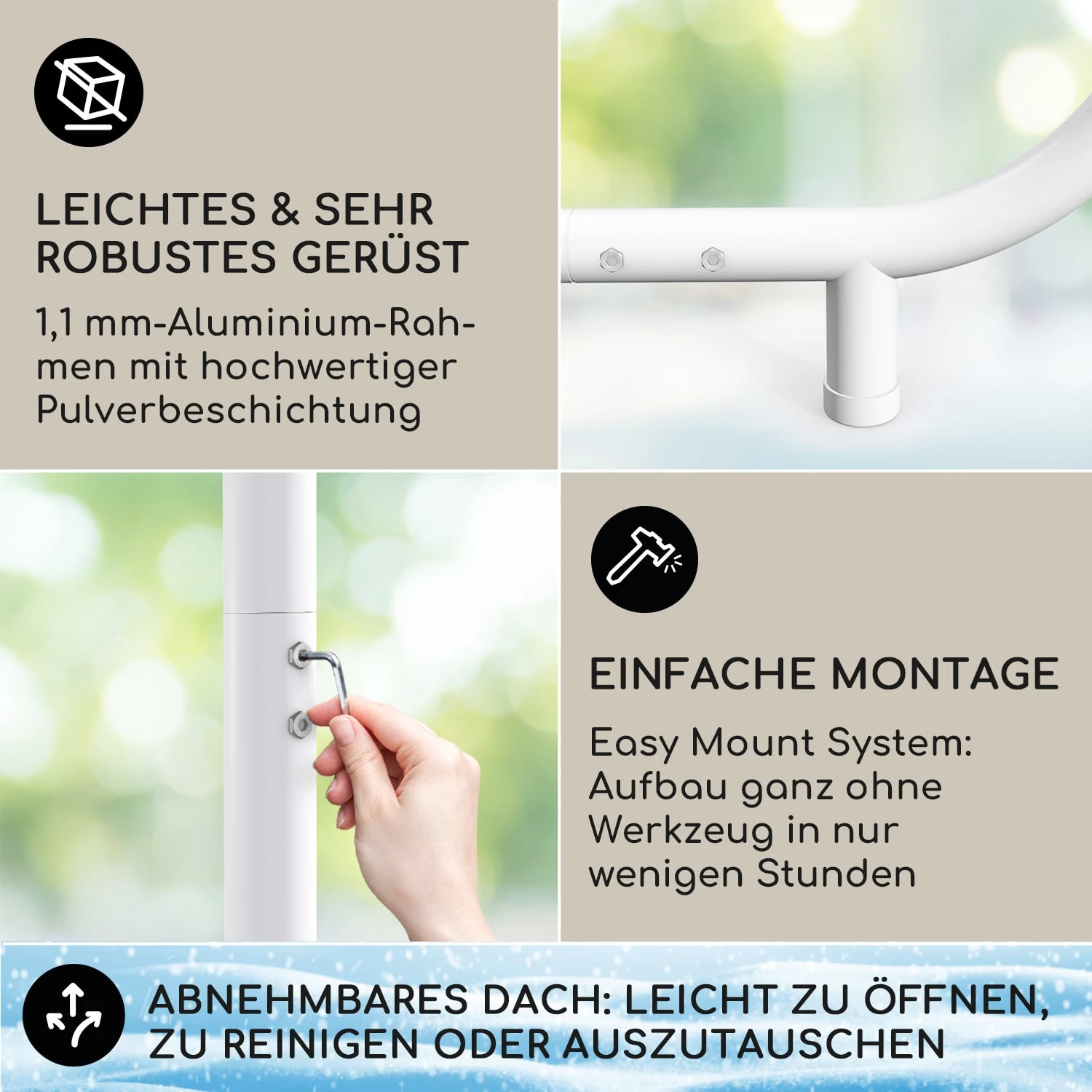 Nantes Pavillon Gazebo Sonnendach 3x3m Polyester Stahlrahmen UV50+ Bodenrollen 3 Nantes Pavillon Gazebo Sonnendach 3x3m Polyester Stahlrahmen UV50+ Bodenrollen – Bild 3