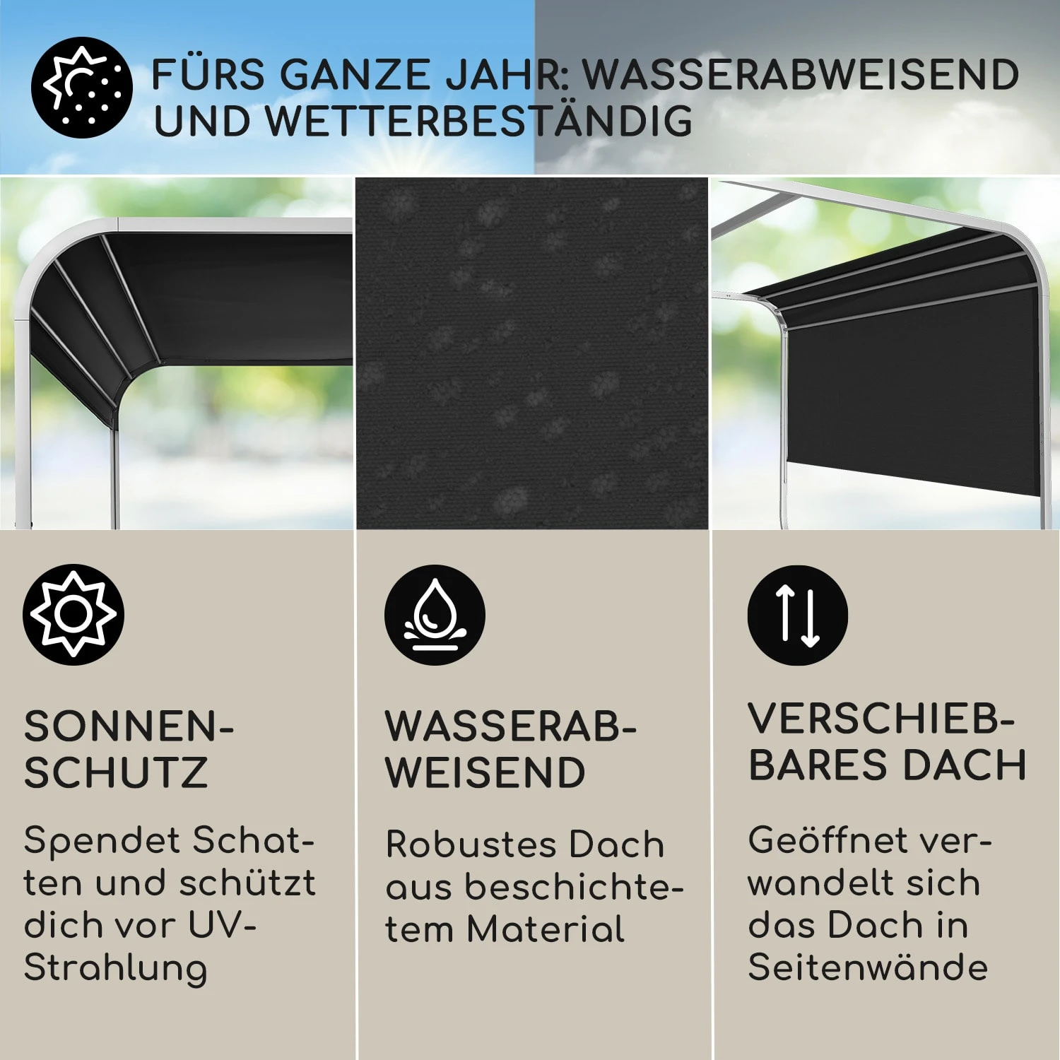 Orleans Gazebo 300 X 220 X 300 Cm Schiebedach UV-Schutz 50+ Leicht 2 Orleans Gazebo 300 X 220 X 300 Cm Schiebedach UV-Schutz 50+ Leicht – Bild 2