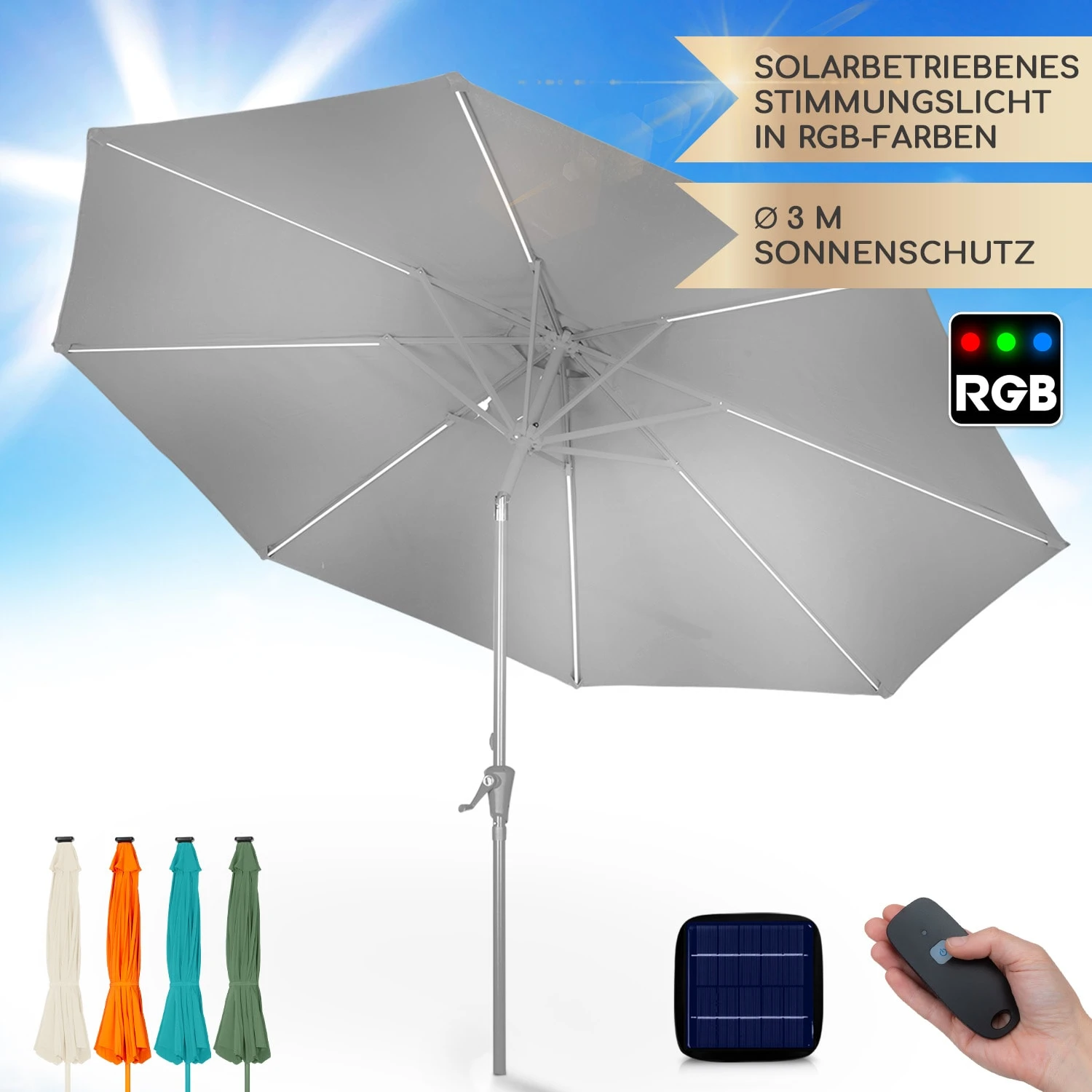 Blumfeldt Calais Sonnenschirm LED Aluminium-Rahmen Polyester-Bespannung UV 50 1 Blumfeldt Calais Sonnenschirm LED Aluminium-Rahmen Polyester-Bespannung UV 50