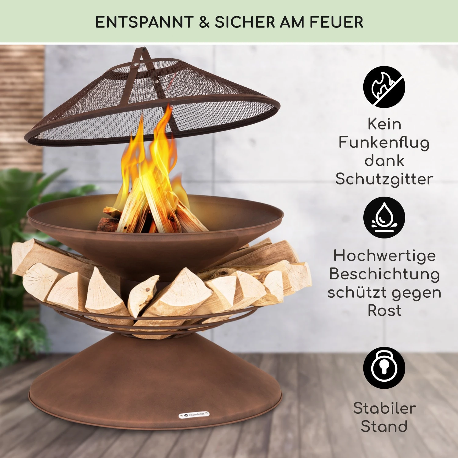 Aguilera Feuerschale Mit Grill Ø 65 Cm Holzlager Stahl 3 Aguilera Feuerschale Mit Grill Ø 65 Cm Holzlager Stahl – Bild 3